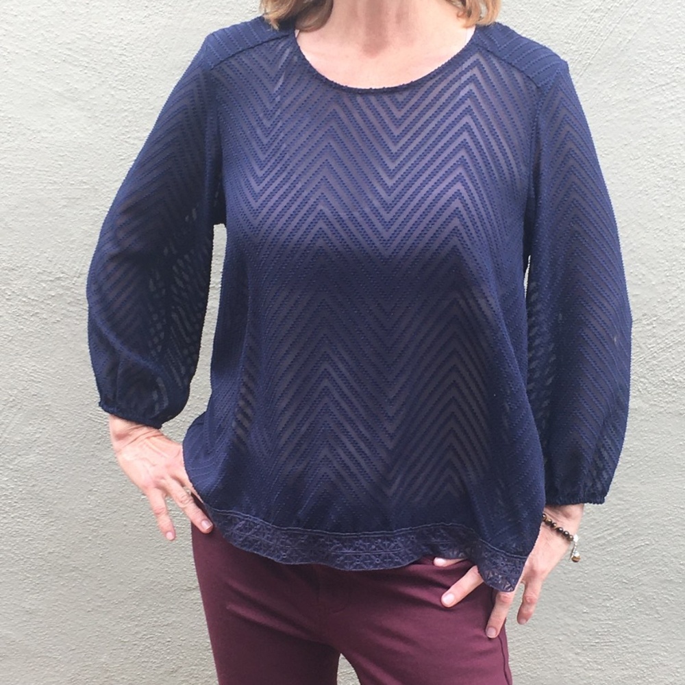 Beautiful Sheer Navy Blouse